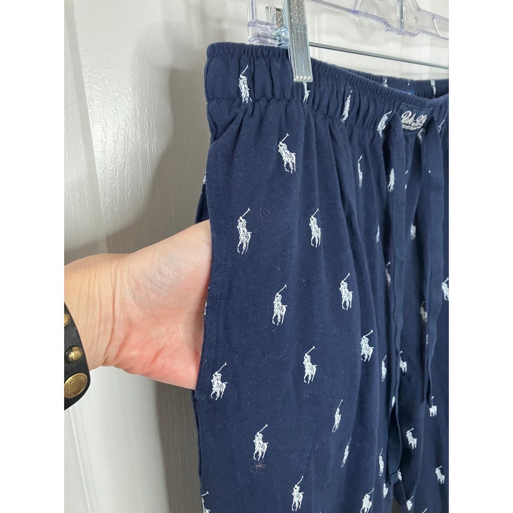 Polo Ralph Lauren Pony Print Cotton Pajama Jogger Pants Men's Navy White Large - Picture 5 of 9